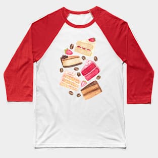 Cake, Coffee Beans & Berries in Pastel Baseball T-Shirt